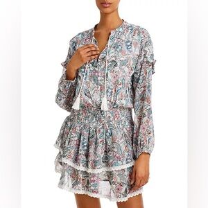 $168 AQUA Paisley Smocked Waist Dress - 100% Exclusive L